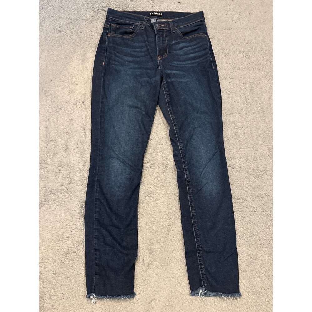 Express Supersoft Cropped Legging Jeans High Rise Raw Hem Dark Wash Size 4